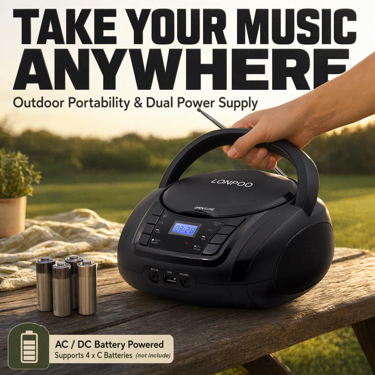 Portable CD Player Boombox with Speakers D18652
