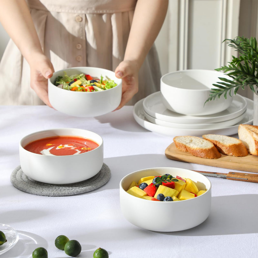 Ceramic Bowls Set of 4, 24 OZ White I211