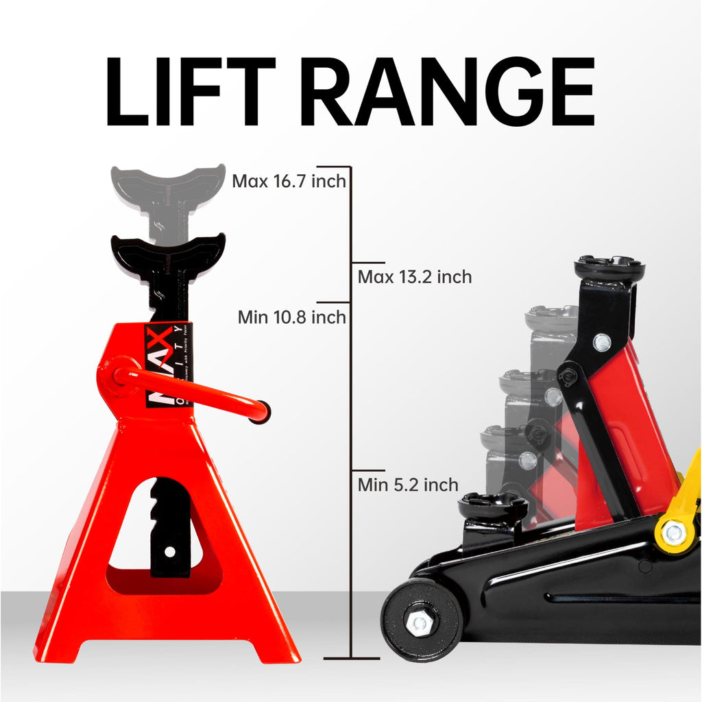 2-Ton Hydraulic Low Profile Trolley Floor Jack with Case and 1 Pair 2 Ton Jack Stands O666