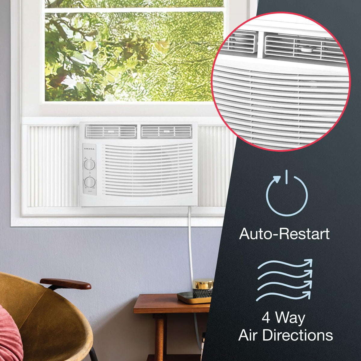 5,000 BTU Window Air Conditioner with Mechanical Controls, Dehumidifier, Washable Filter, 2 Fan Speeds, White R43905
