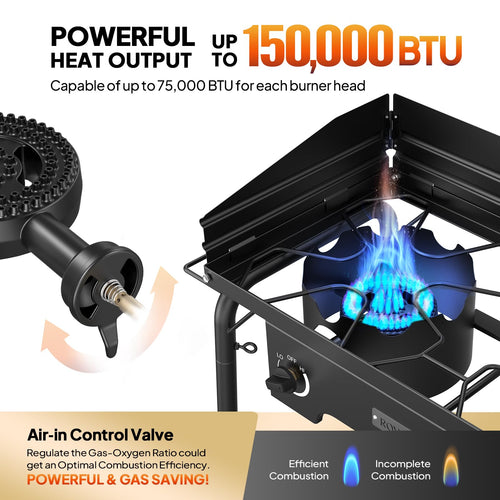 2 Burner Portable Propane Gas Stove with Side Shelves Z524