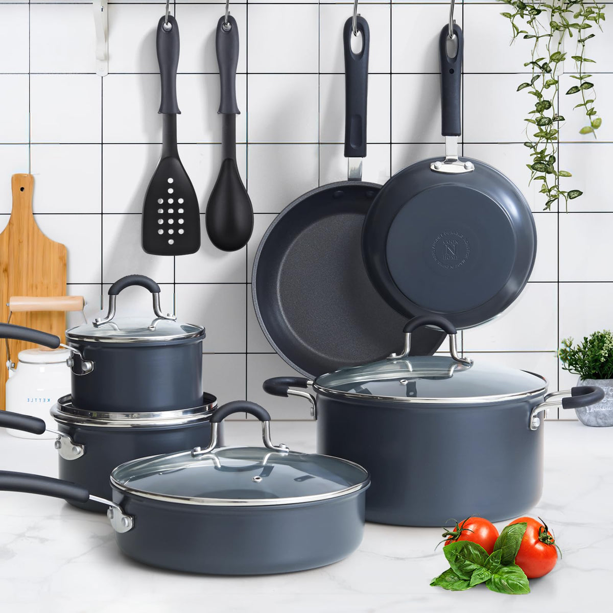 12 Piece Black Nonstick Hard Anodized Cookware Set X691870