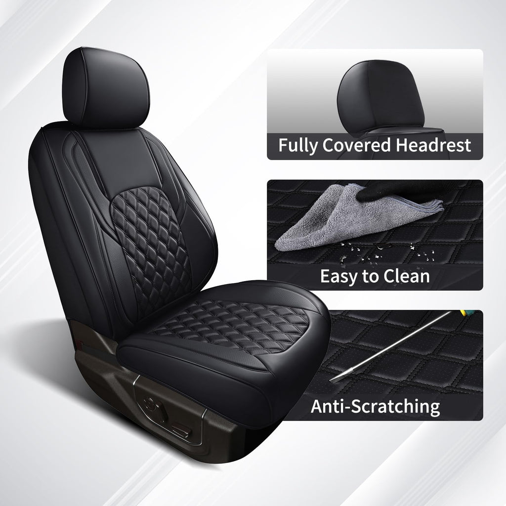 Leather Pickup Seat Cushion Cover Full Set Black W258