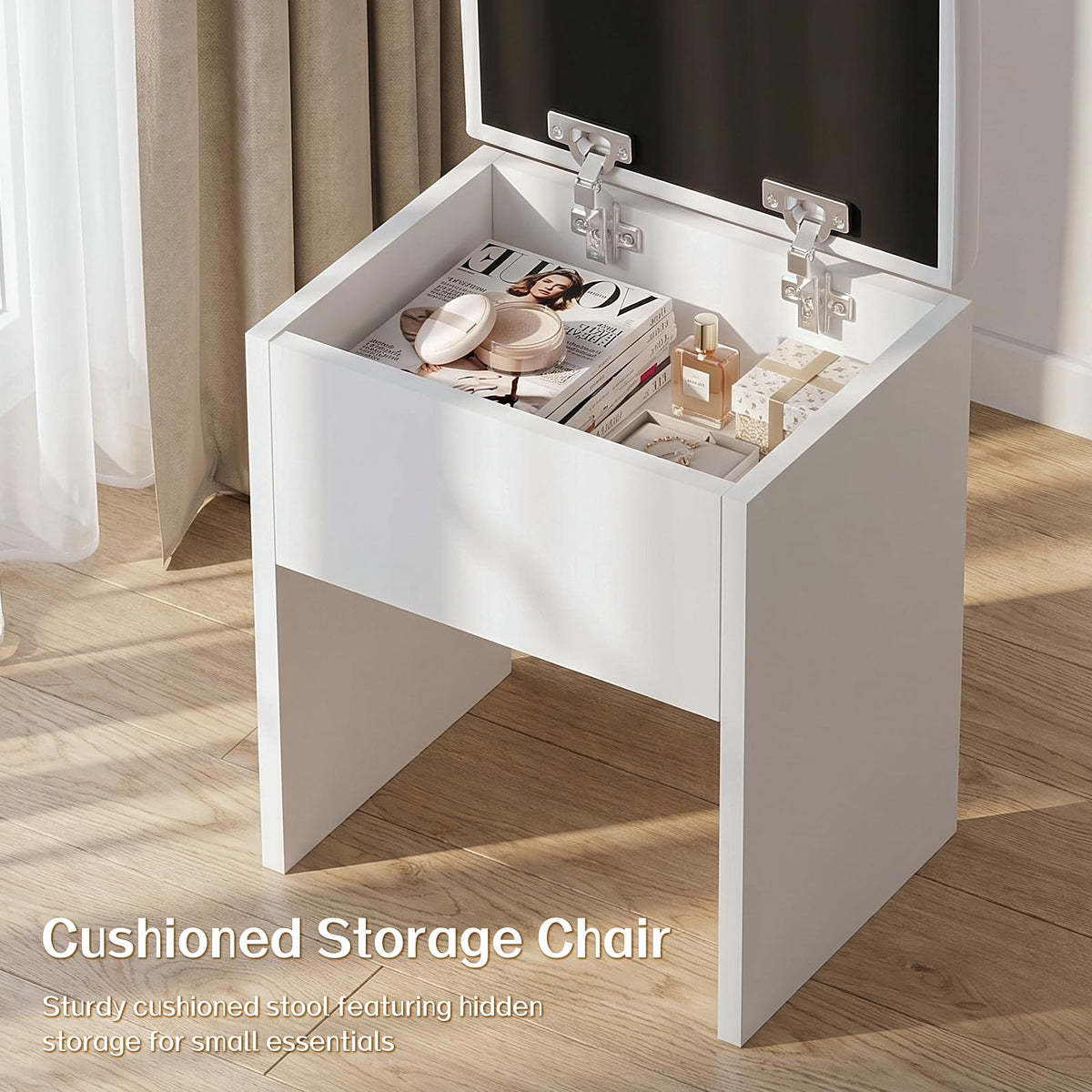 White Vanity Desk with Mirror and Chair Set B103