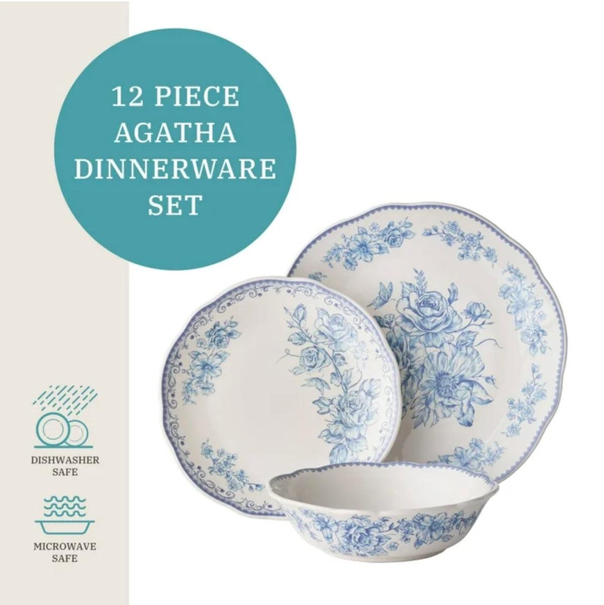 Blue 12-Piece Stoneware Dinnerware Set R554