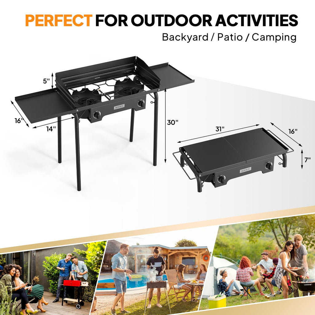 2 Burner Portable Propane Gas Stove with Side Shelves Z524