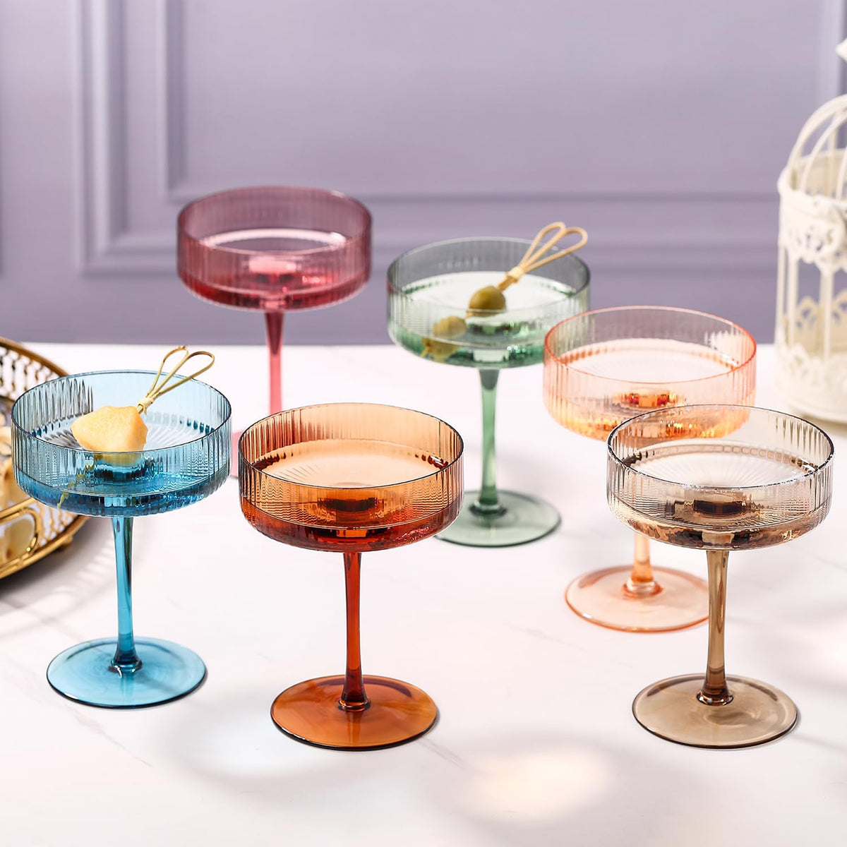 Colored Coupe Glasses Set of 6, 9 oz Cocktail Glasses C195276