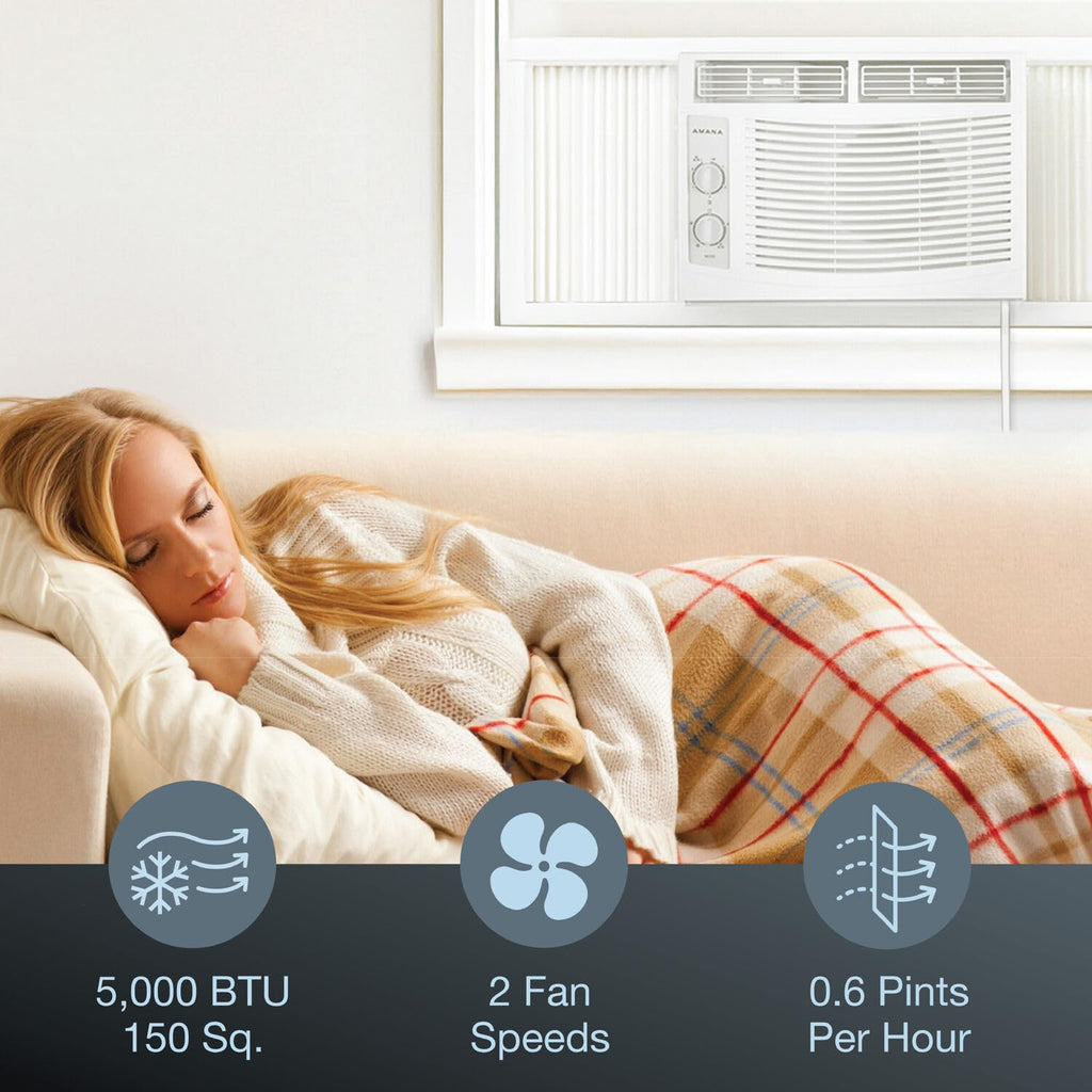 5,000 BTU Window Air Conditioner with Mechanical Controls, Dehumidifier, Washable Filter, 2 Fan Speeds, White R43905