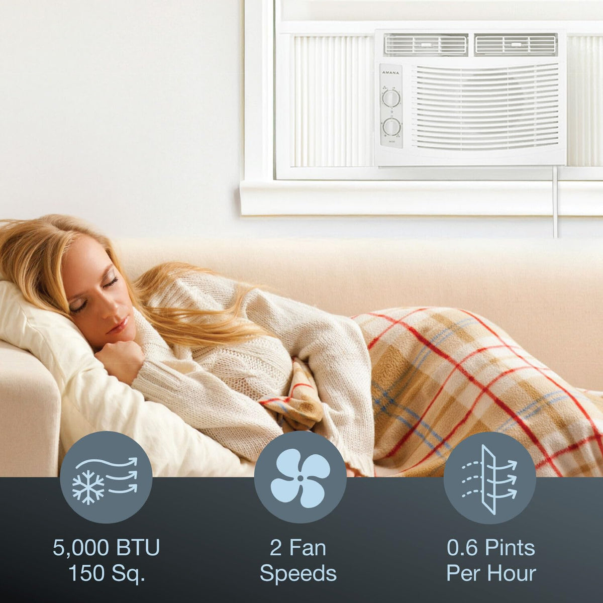5,000 BTU Window Air Conditioner with Mechanical Controls, Dehumidifier, Washable Filter, 2 Fan Speeds, White R43905