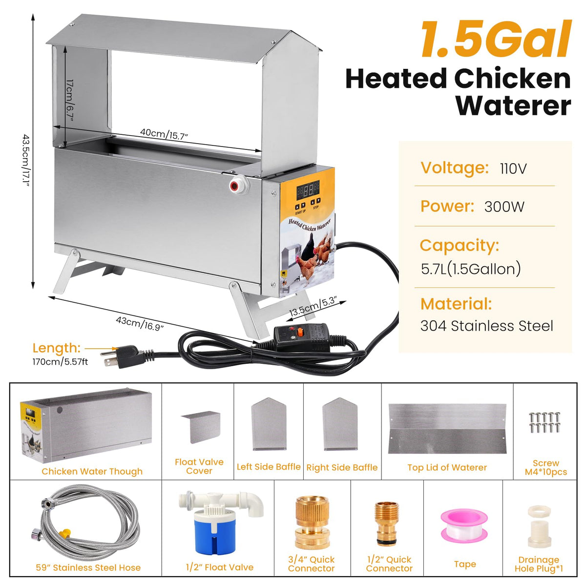 1.5 Gallon Heated Chicken Waterer Q68701