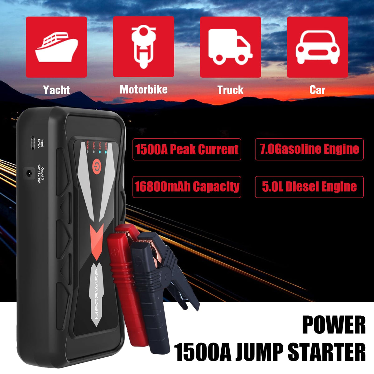 12V Car Jump Starter, 16800mAh B188