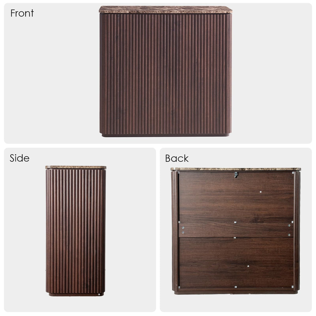 34" Dark Oak Fluted Sideboard Cabinet O58601