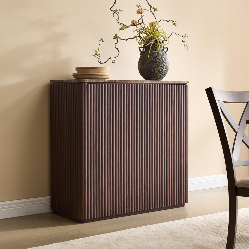 34" Dark Oak Fluted Sideboard Cabinet O58601
