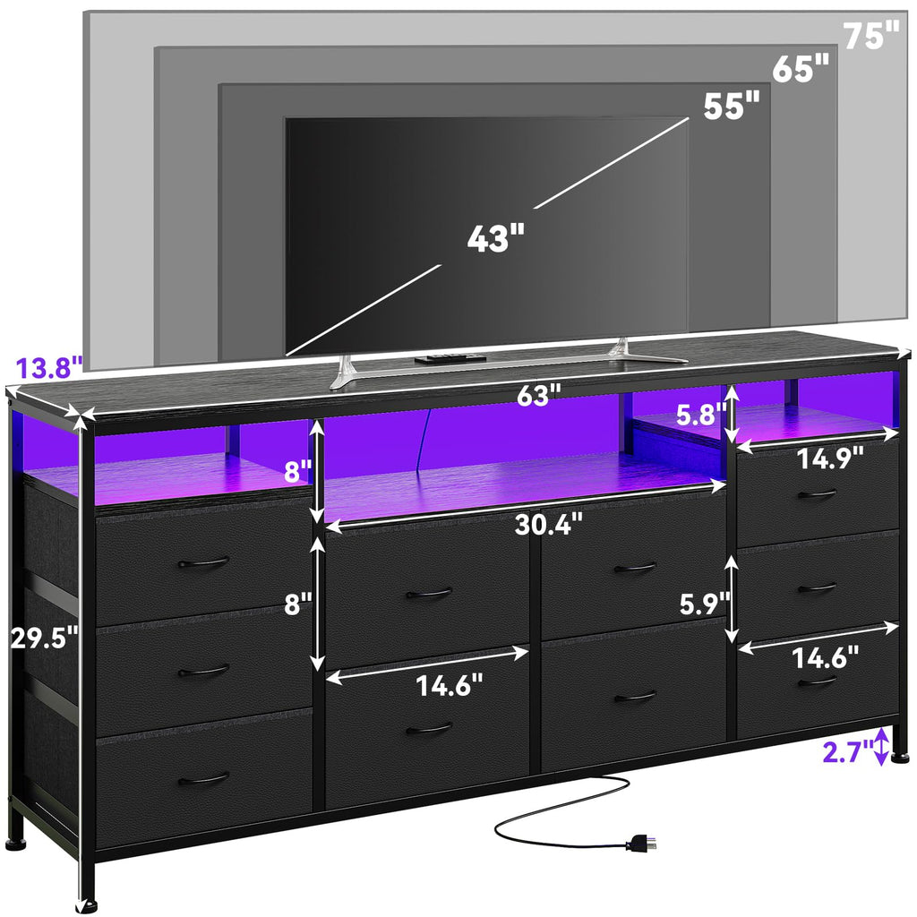 Black 10 Drawer Dresser TV Stand Z6485