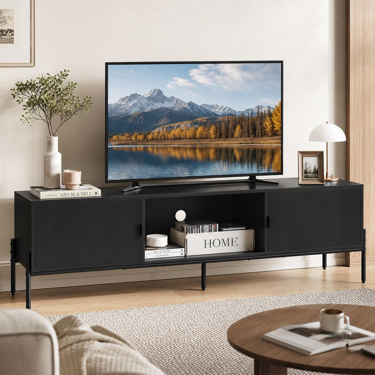 Black TV Stand with Metal Legs H456