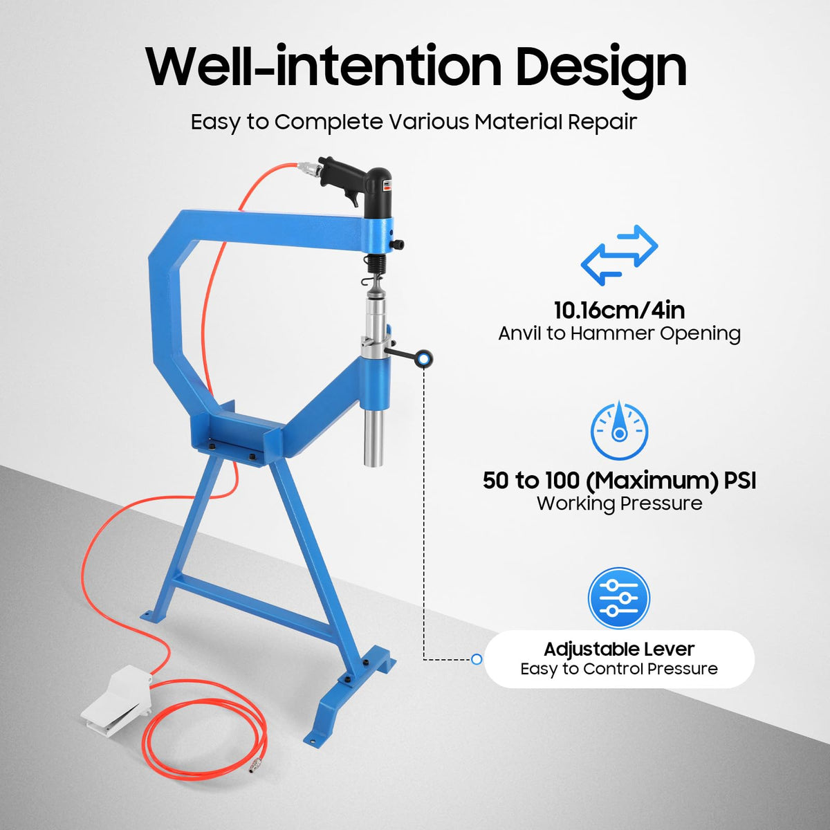 4" Pneumatic Planishing Hammer with Anvil & Cast-Iron Stand W430043