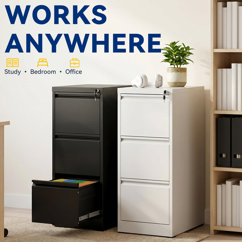 3 Drawer Black Metal File Cabinet with Lock N8785
