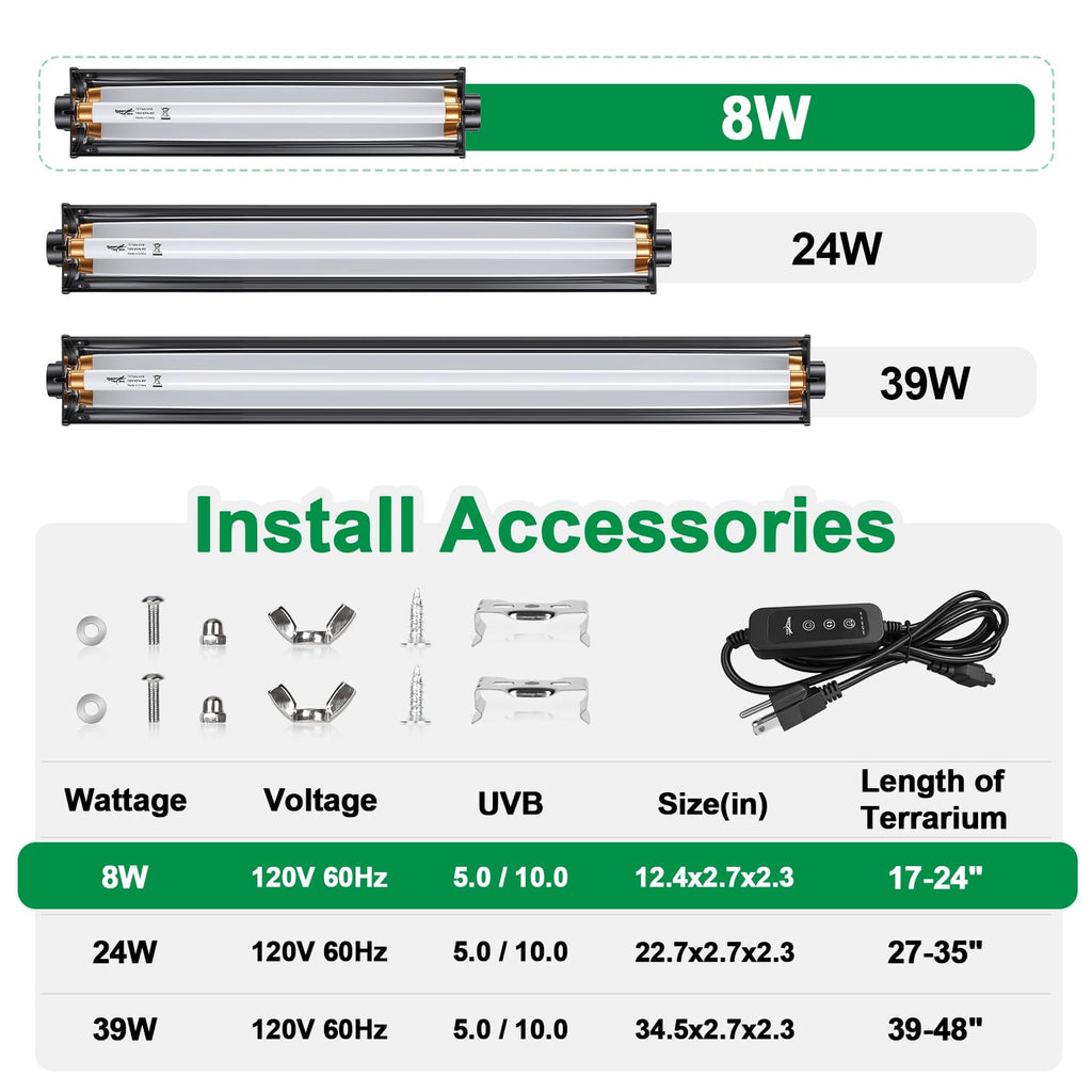 12Inch T5 UVB Reptile Light Fixture Combo Kit with Cycle Timer G567564