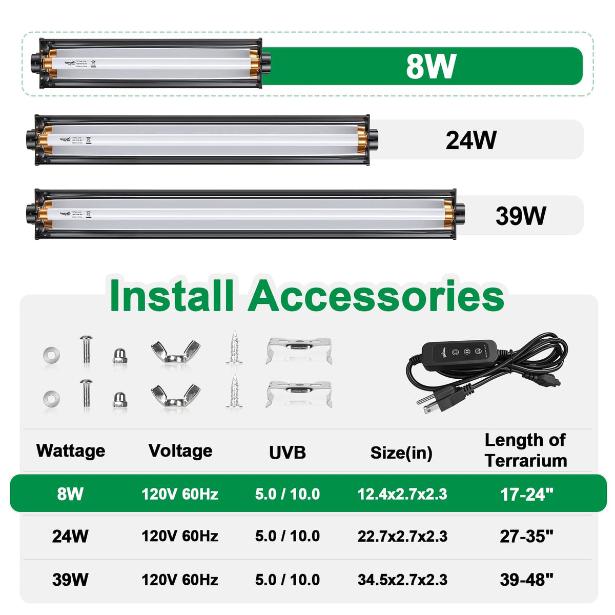 12Inch T5 UVB Reptile Light Fixture Combo Kit with Cycle Timer G567564