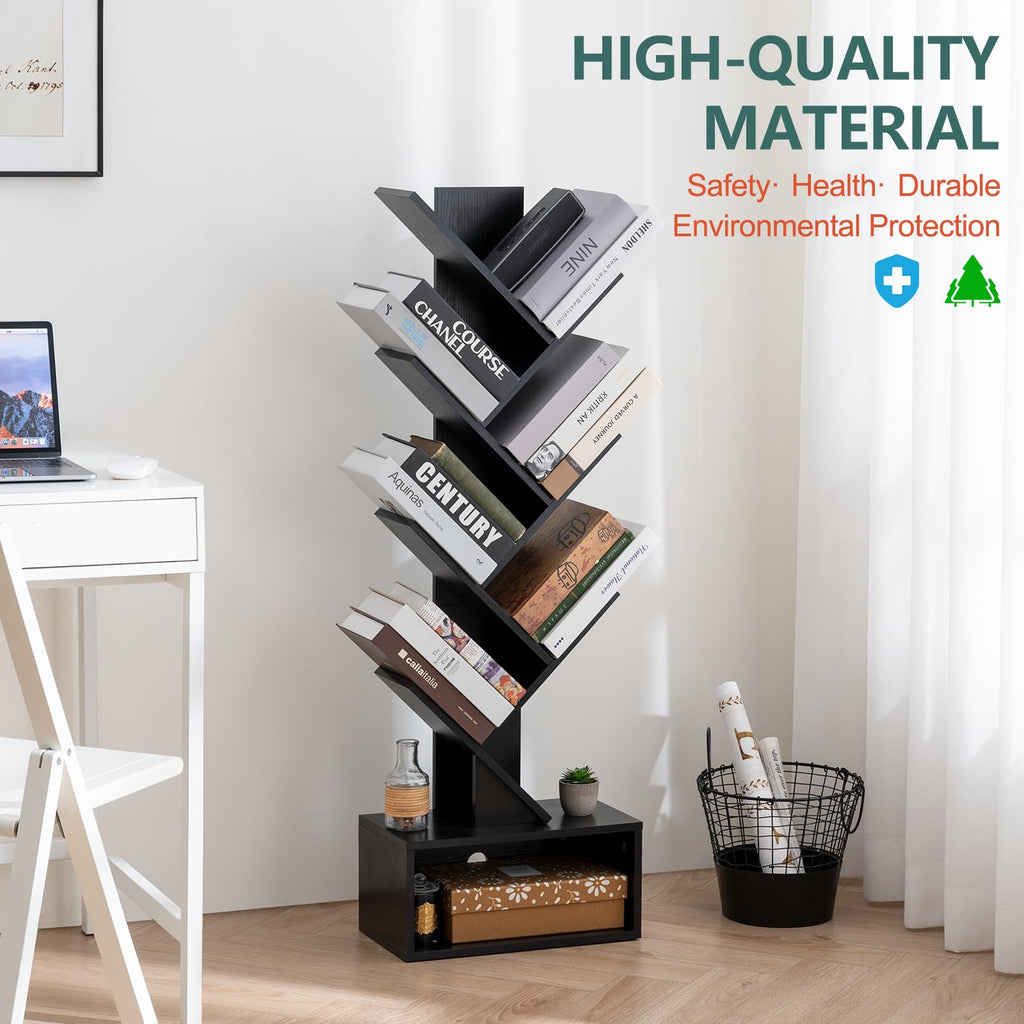 Black 6 Tier Wood Tree Bookshelf Q55431