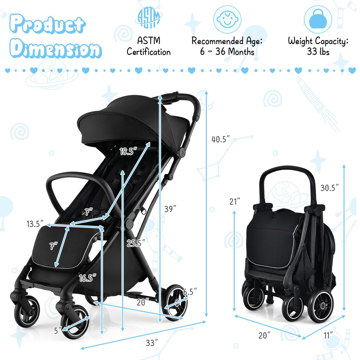 Lightweight Compact Baby Stroller with Canopy B8692