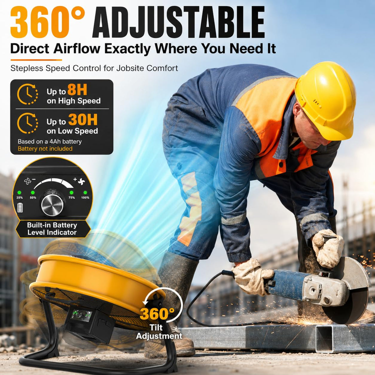 12" Battery Powered Cordless Floor Fan Y870120