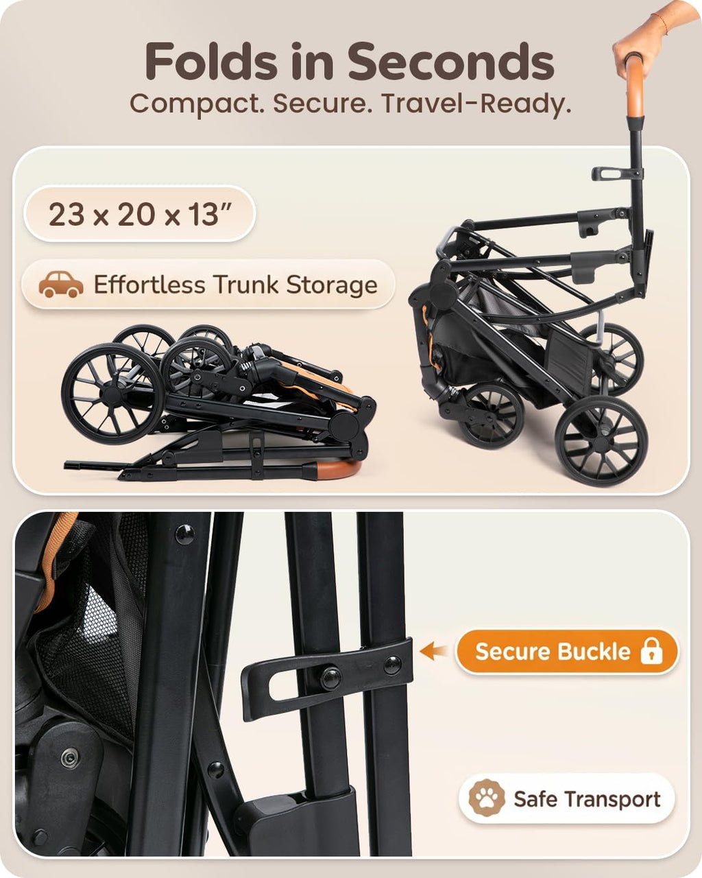 Foldable Pet Stroller with Detachable Carrier, Midnight Black V9495