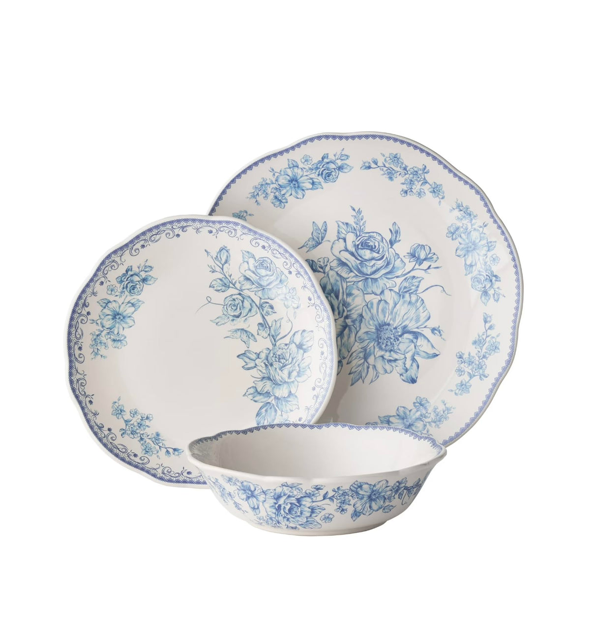 Blue 12-Piece Stoneware Dinnerware Set R554