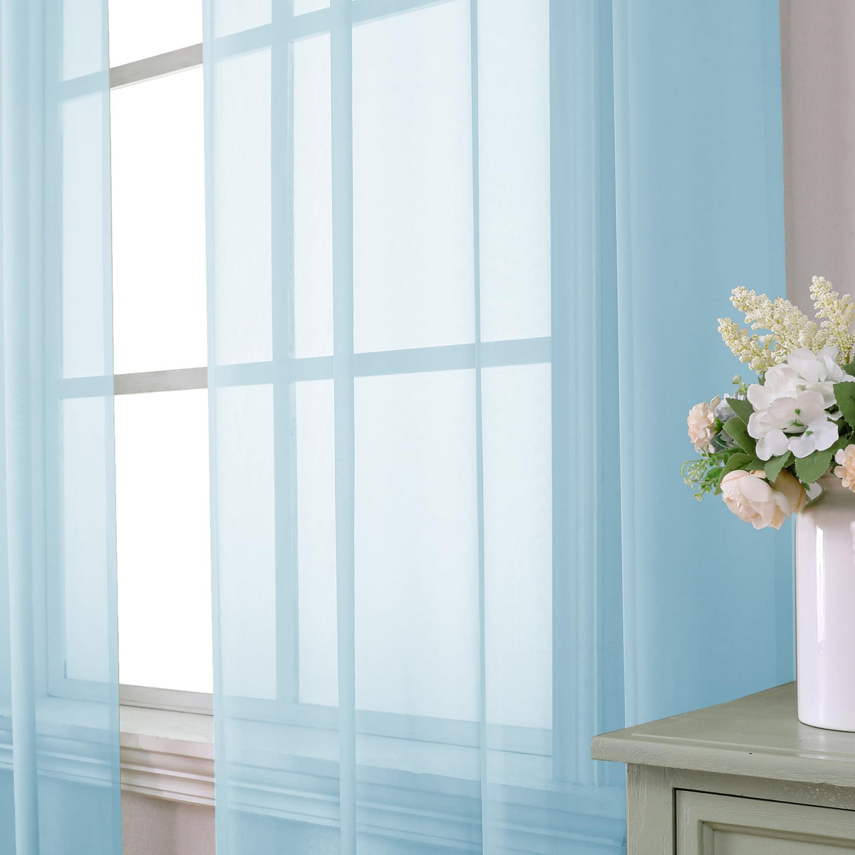 2 Pack Sky Blue Sheer Curtain Drapes 84 Inch Length 2 Panels Z813509