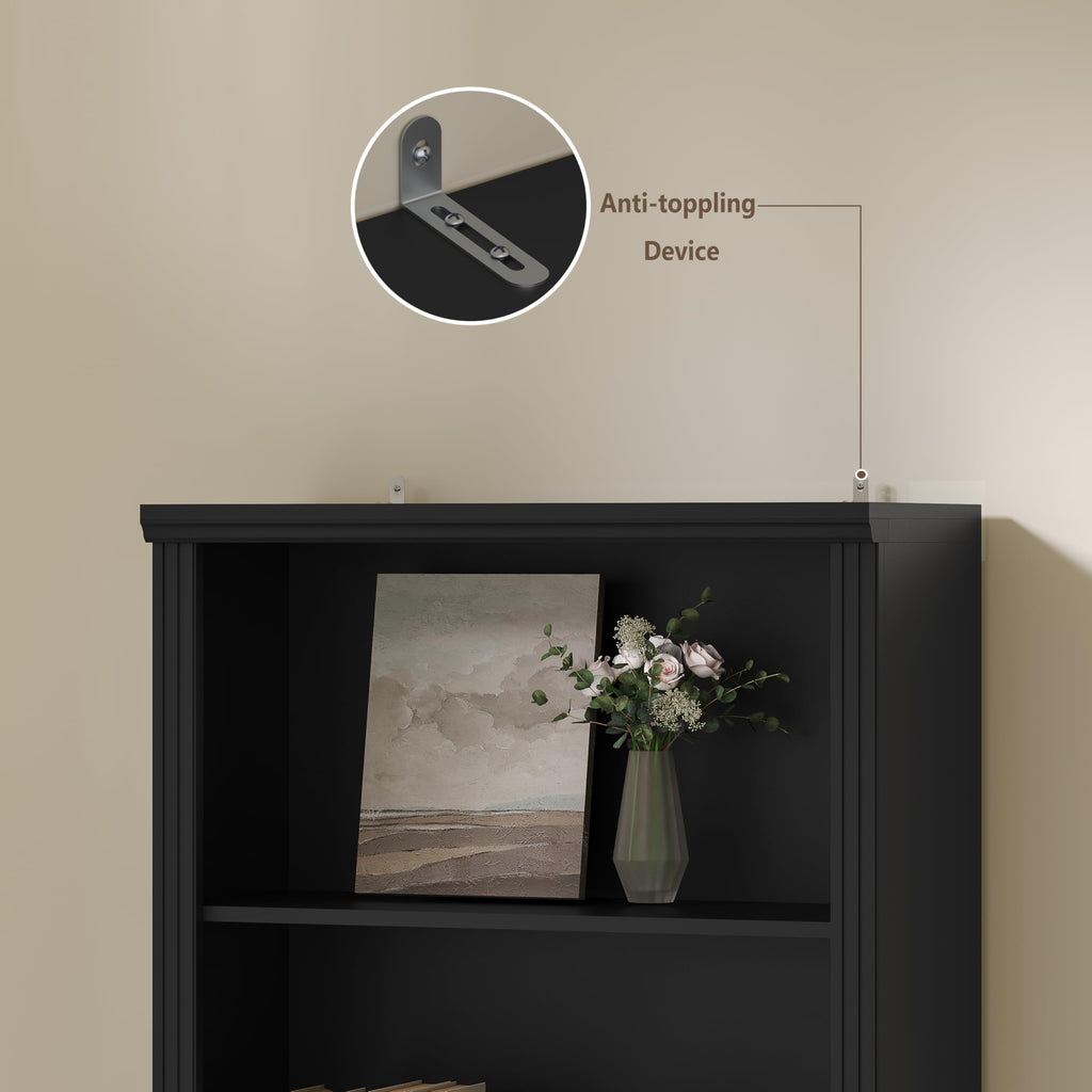 Black 75" Tall 6 Tier Adjustable Bookshelf J523