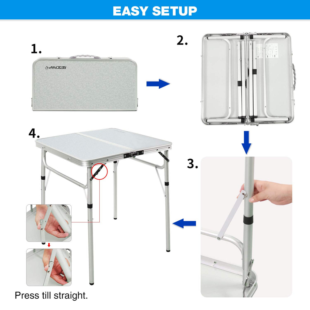 2 Foot Small Square Folding Table with Adjustable Height F5582