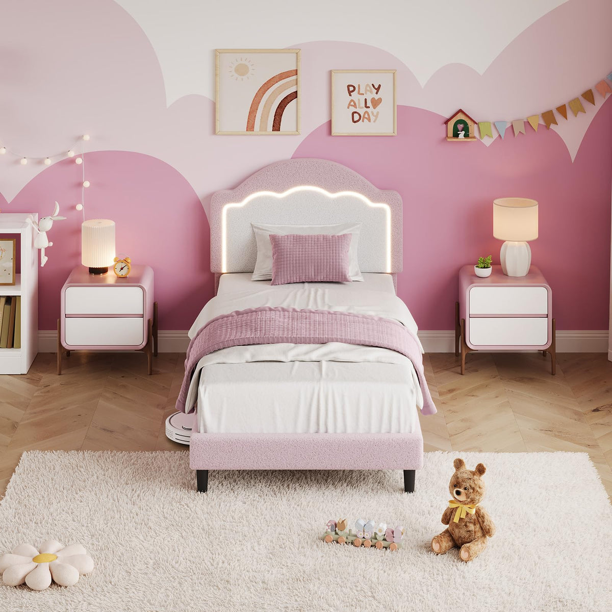 Velvet Upholstered Twin Bed Frame D32323