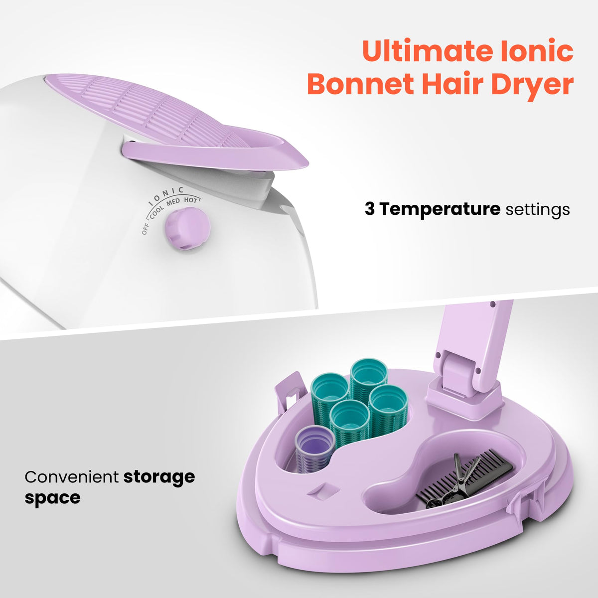 1875W Ionic Hooded Hair Dryer with 3 Heating Settings X233