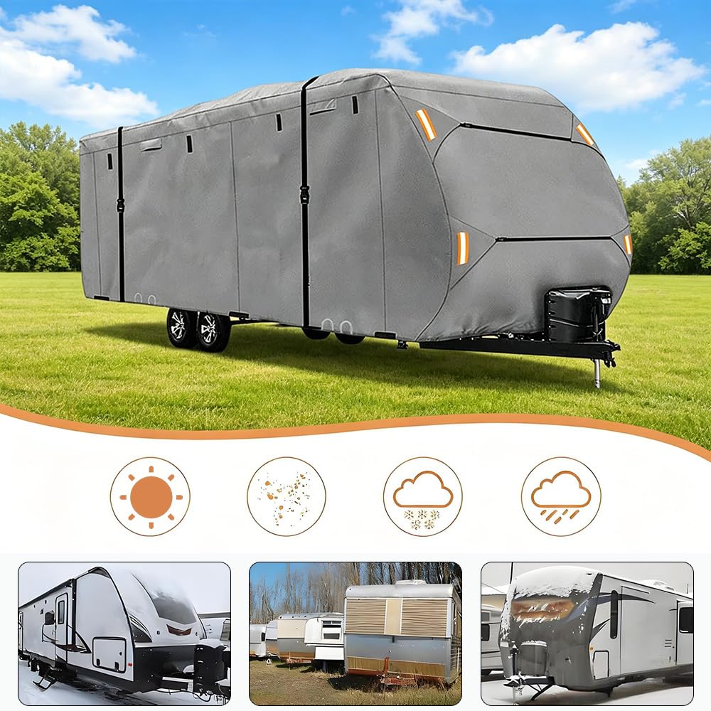 420D Waterproof Travel Trailer Cover with Adjustable Straps X95668