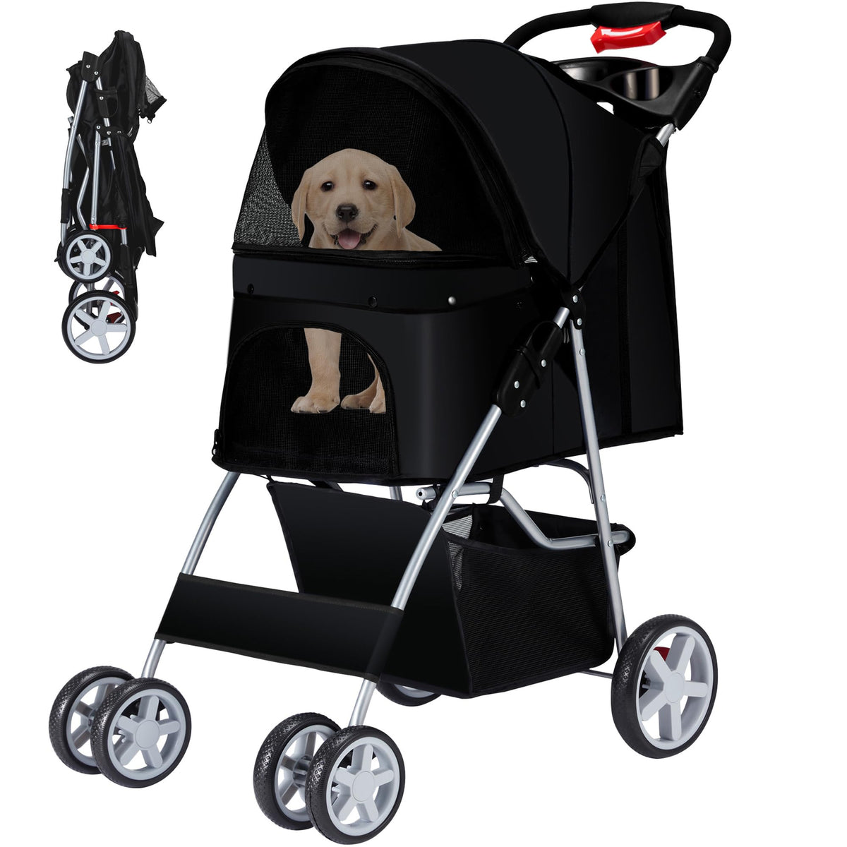 Foldable Pet Stroller 4 Wheels Black S16766