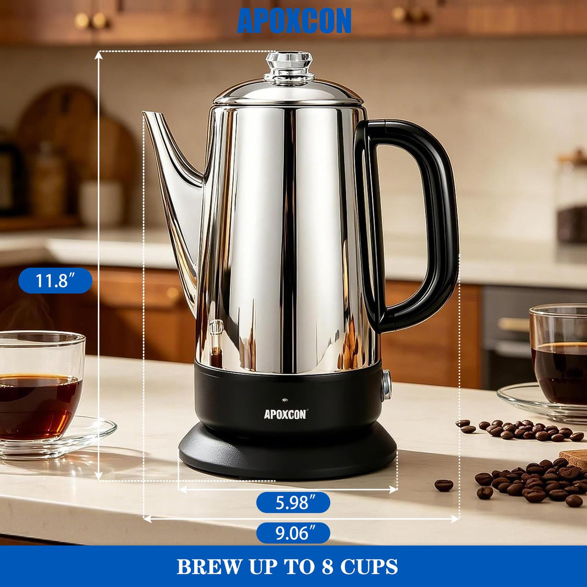 Electric Stainless Steel Coffee Percolator 1200ml 8 Cup N691617
