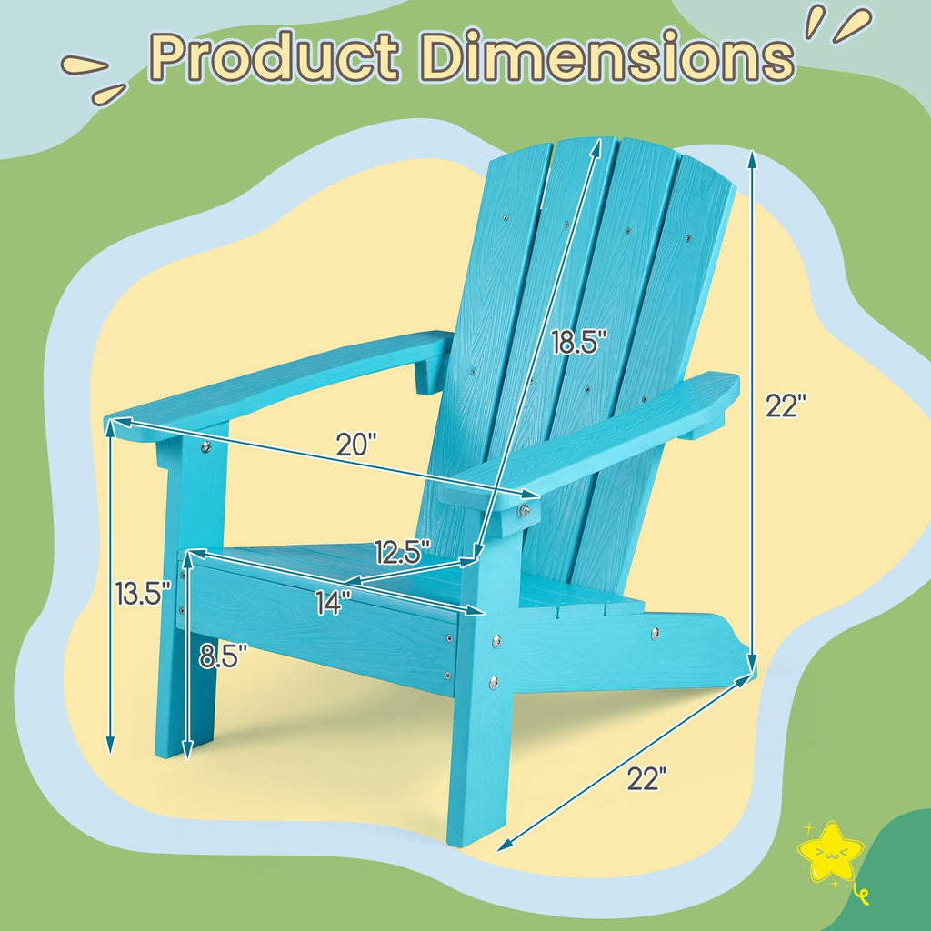 Kids Adirondack Chair, Plastic Toddler Lawn Chair, All-Weather Outdoor Chairs, Turquoise B5990