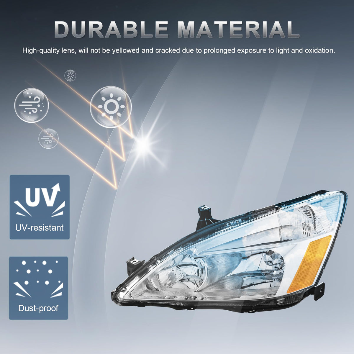Headlights Assembly Replacement with Clear Lens Chrome Housing Amber Reflector Front Lamps Set of 2 G15054