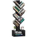 Black 6 Tier Wood Tree Bookshelf Q55431