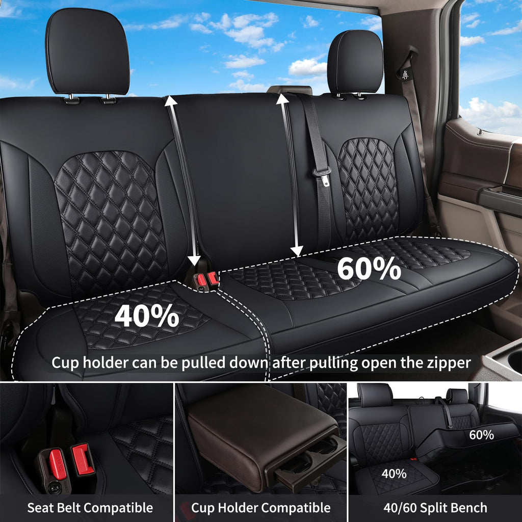 Leather Pickup Seat Cushion Cover Full Set Black W258