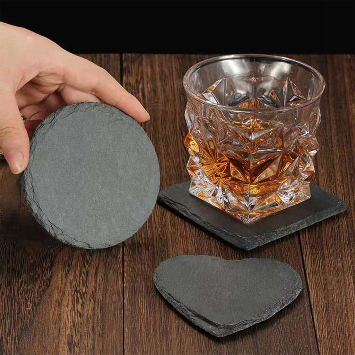Black Natural Stone Cup Coaster Set T17078