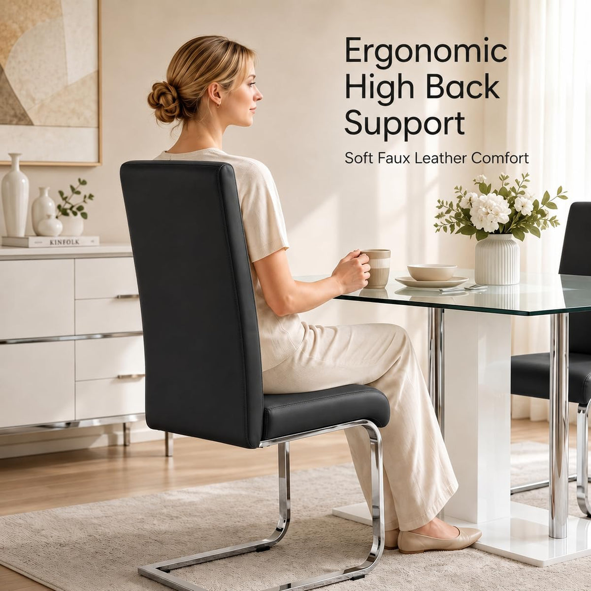 Dining Chairs Set of 2 High Back Black W445248