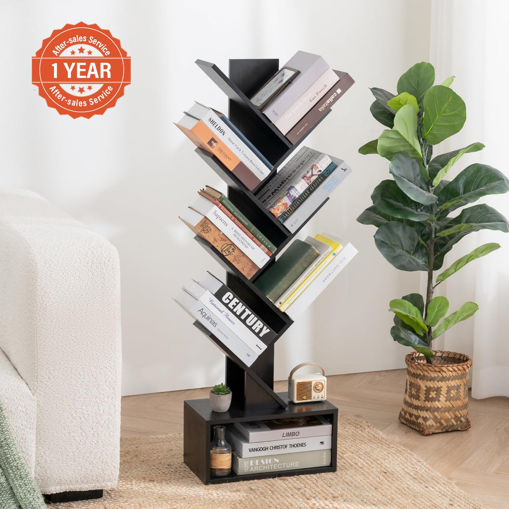 Black 6 Tier Wood Tree Bookshelf Q55431