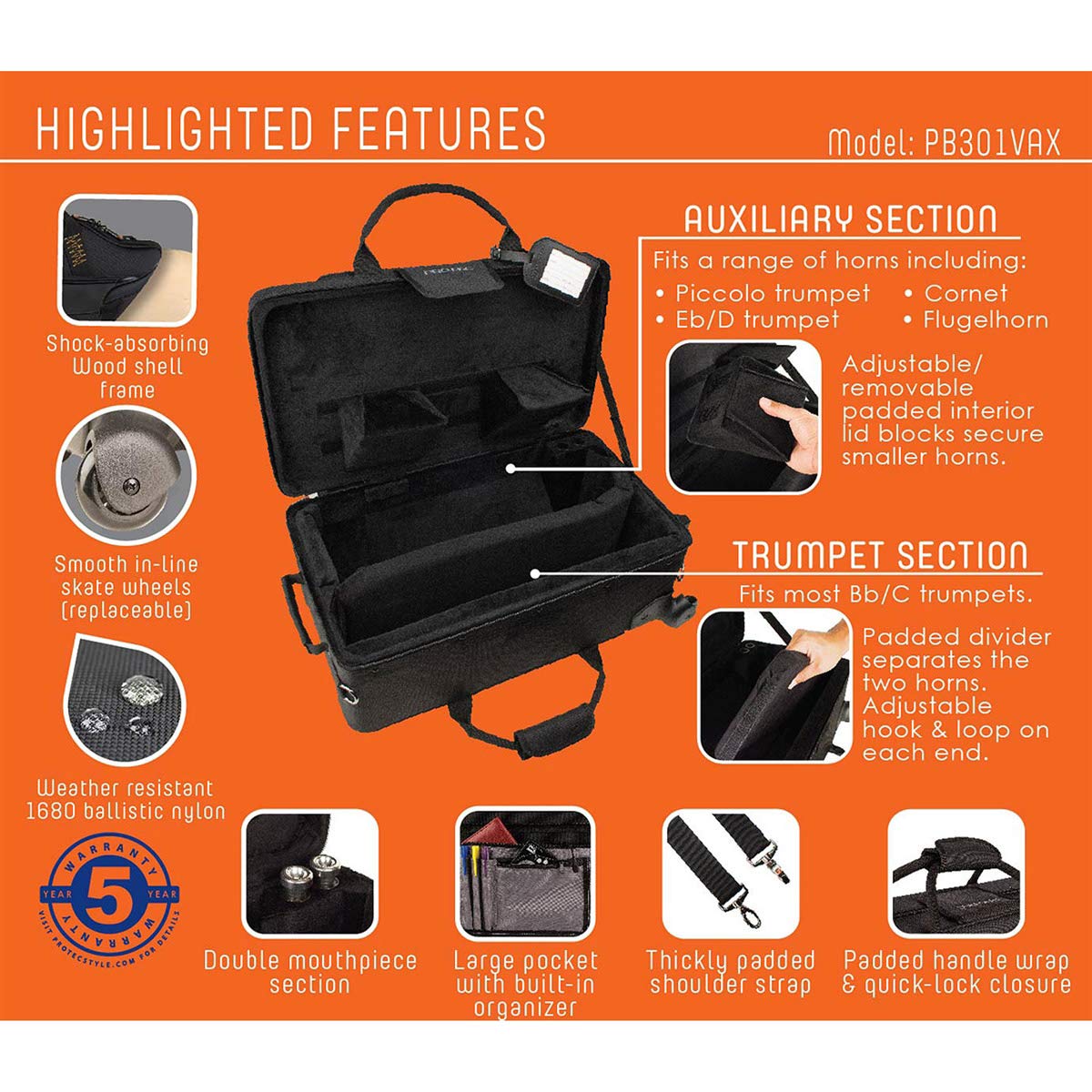 Trumpet/Auxiliary Combo Case with Wheels Z6544