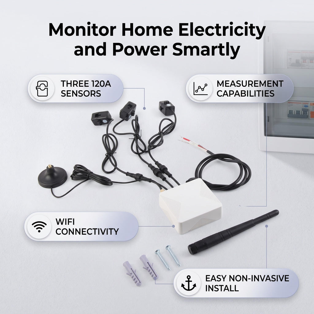 3 Phase Smart Electricity Power Monitor with 3 120A Circuit Level Sensor B974057