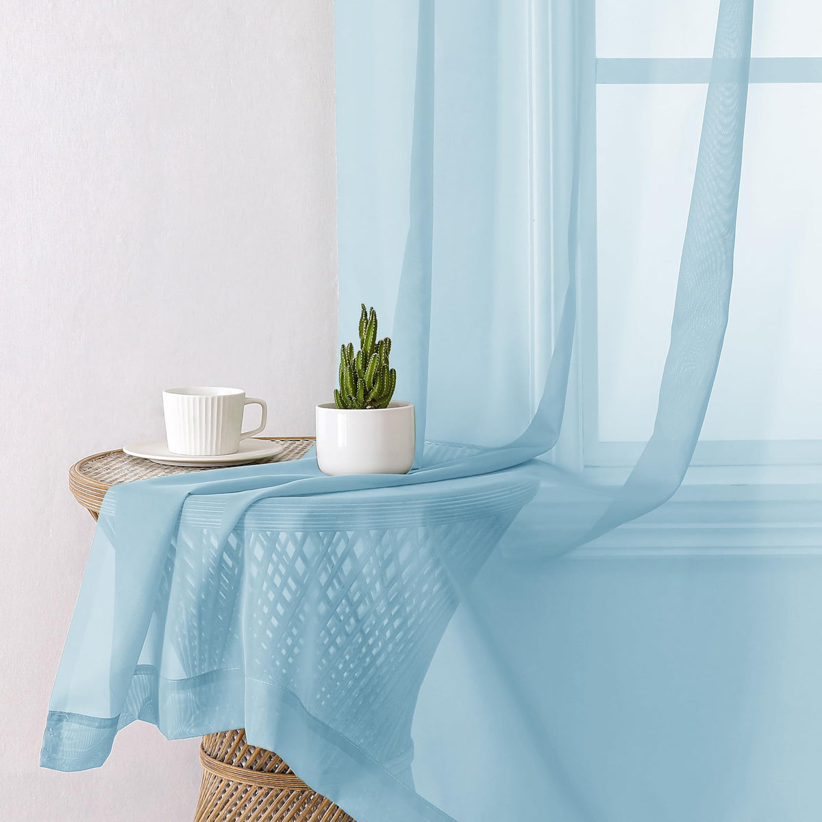 2 Pack Sky Blue Sheer Curtain Drapes 84 Inch Length 2 Panels Z813509