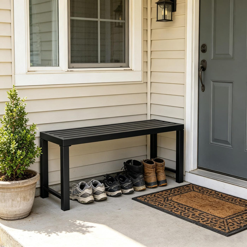 Black 46" Metal Outdoor Bench Y659008