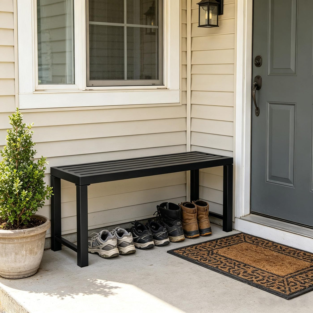 Black 46" Metal Outdoor Bench Y659008