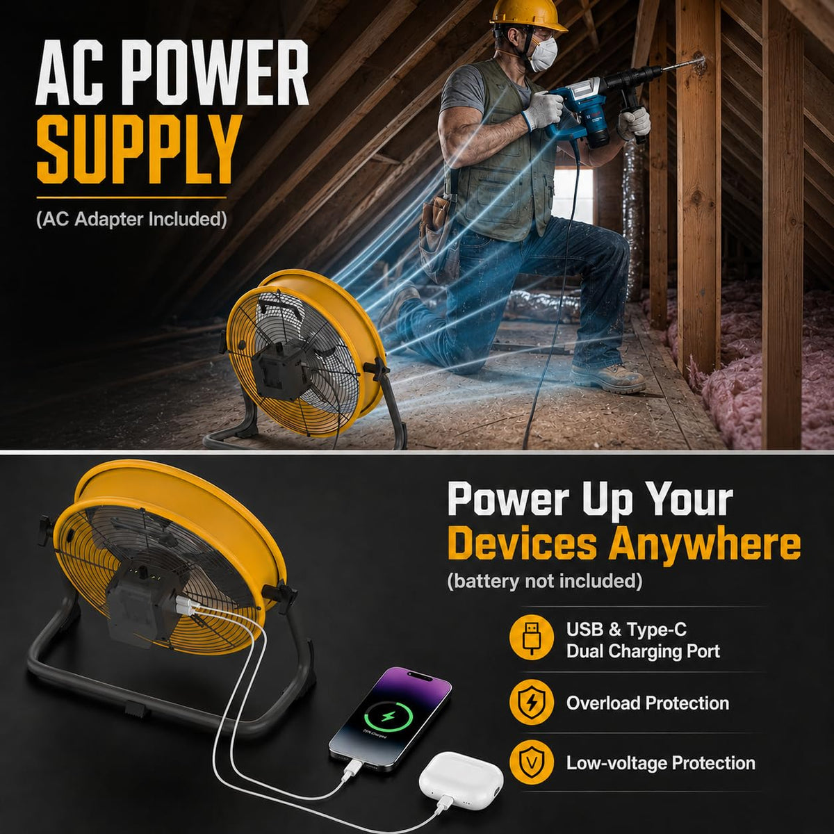 12" Battery Powered Cordless Floor Fan Y870120