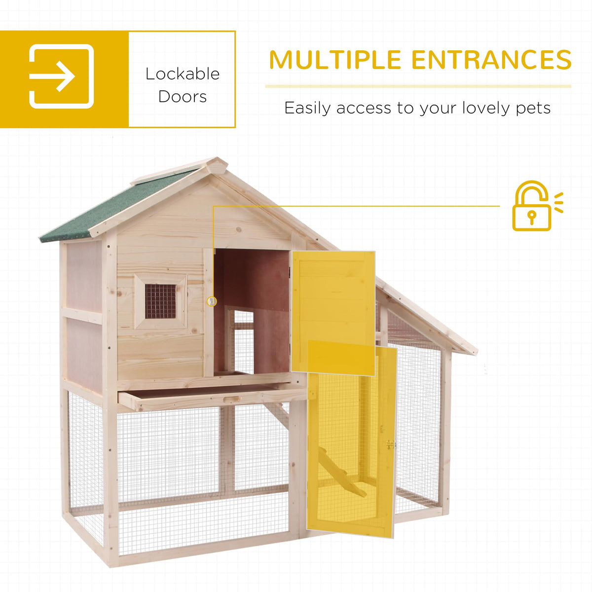 55" 2-Tier Wooden Rabbit Hutch with Ramp I6396